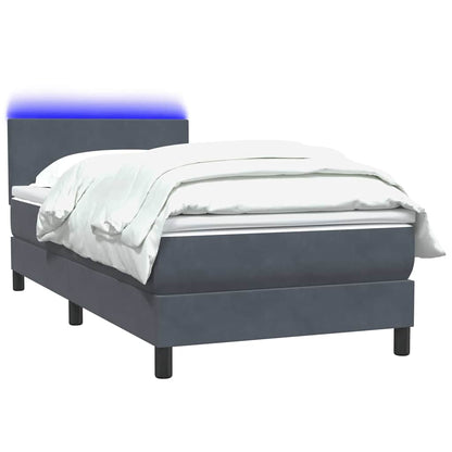 vidaXL Boxspringbett mit Matratze & LED Dunkelgrau 100x220 cm Samt