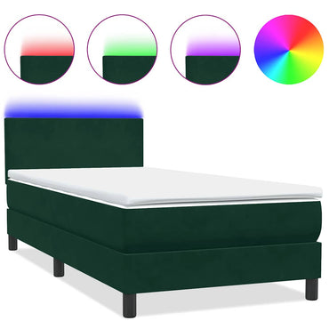 vidaXL Lit boxspring avec matelas et LED Vert foncé 100x220 cm Velours