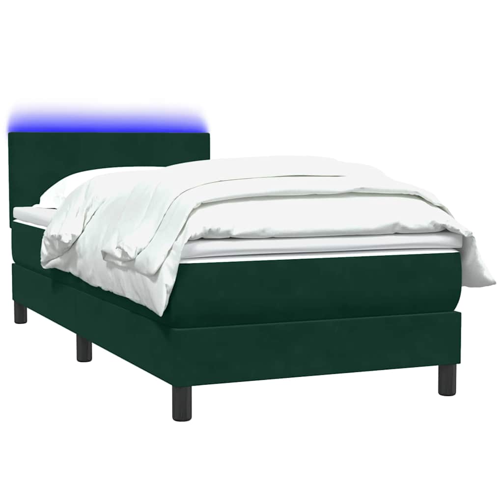 vidaXL Boxspringbett mit Matratze & LED Dunkelgrün 100x220 cm Samt