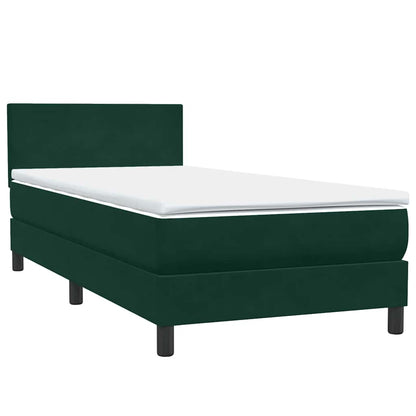 vidaXL Boxspringbett mit Matratze & LED Dunkelgrün 100x220 cm Samt