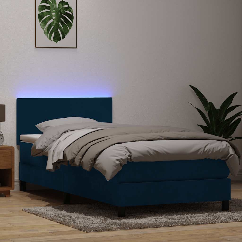 vidaXL Boxspringbett mit Matratze & LED Dunkelblau 100x220 cm Samt