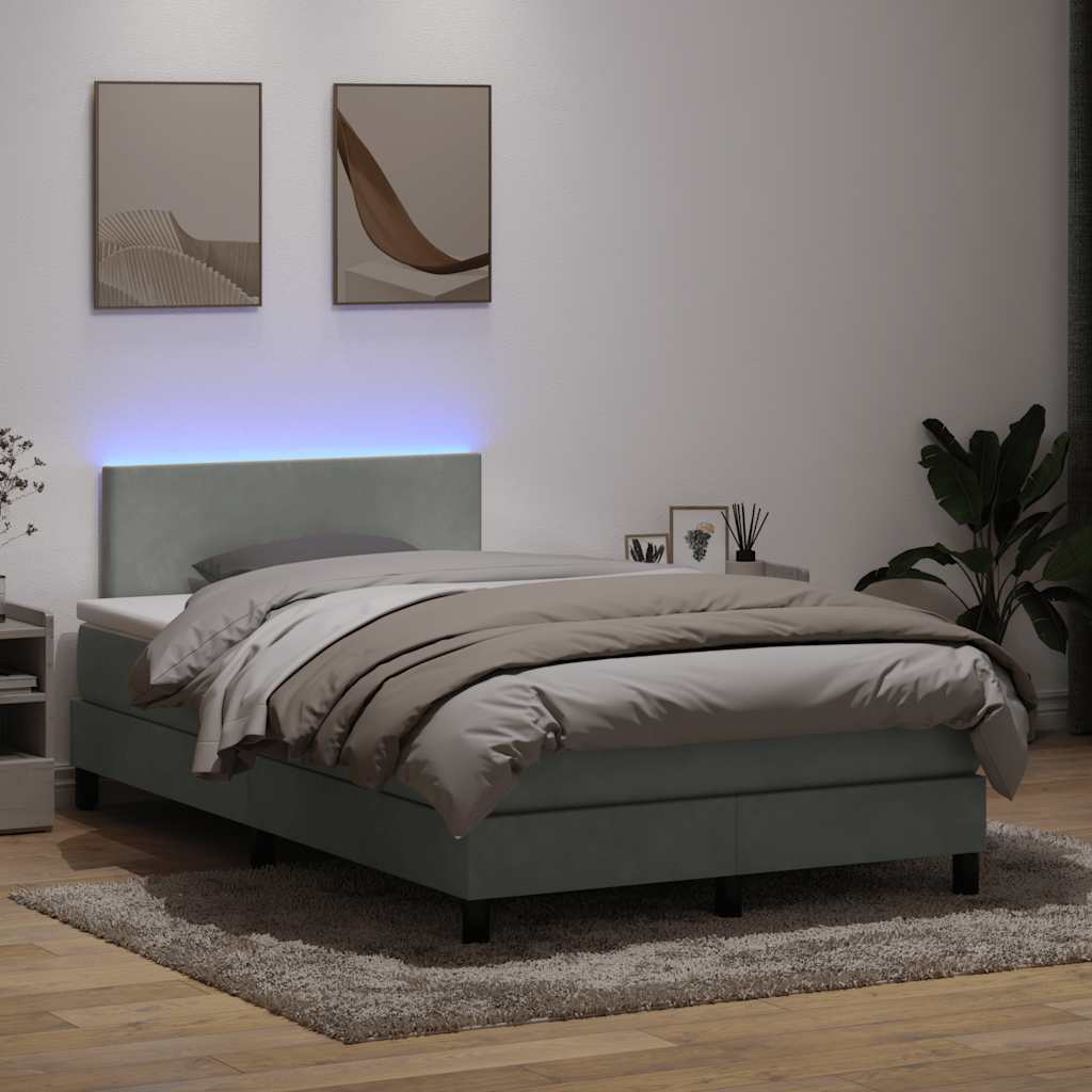 vidaXL Lit tapissier avec matelas et LED Gris clair 120x220 cm Velours