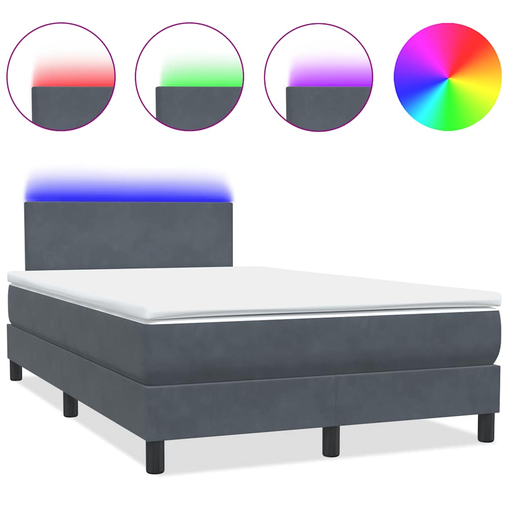 vidaXL Boxspringbett mit Matratze & LED Dunkelgrau 120x220 cm Samt