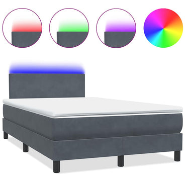 vidaXL Boxspringbett mit Matratze & LED Dunkelgrau 120x220 cm Samt