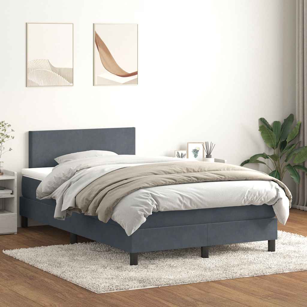 vidaXL Boxspringbett mit Matratze & LED Dunkelgrau 120x220 cm Samt