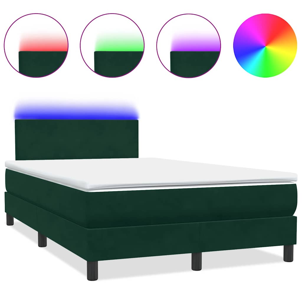 vidaXL Boxspringbett mit Matratze & LED Dunkelgrün 120x220 cm Samt