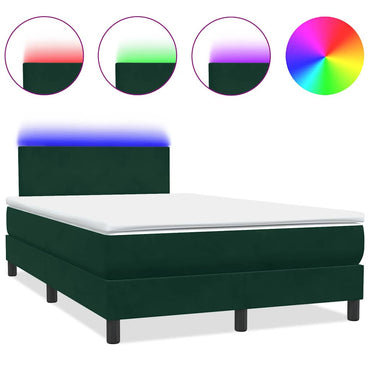 vidaXL Boxspringbett mit Matratze & LED Dunkelgrün 120x220 cm Samt