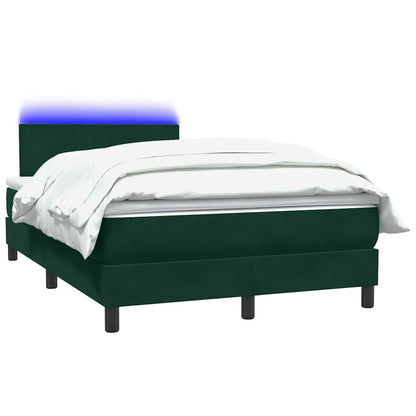 vidaXL Boxspringbett mit Matratze & LED Dunkelgrün 120x220 cm Samt