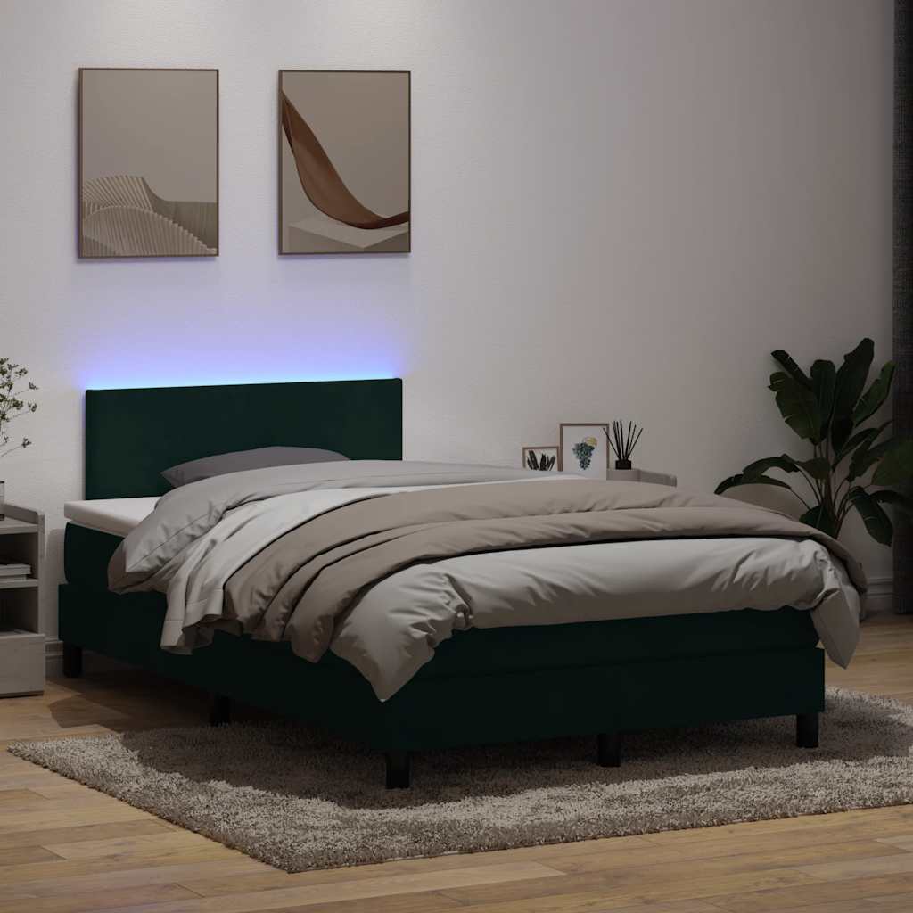vidaXL Boxspringbett mit Matratze & LED Dunkelgrün 120x220 cm Samt