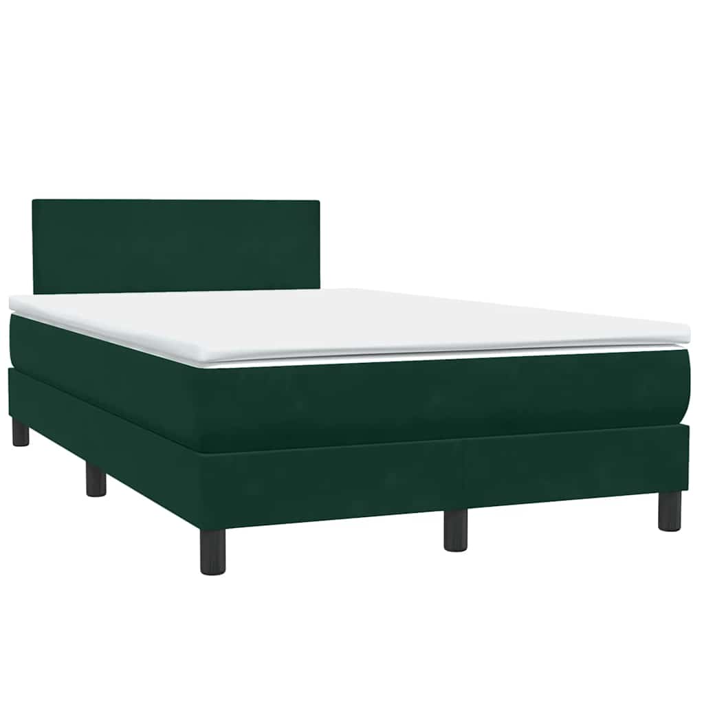 vidaXL Boxspringbett mit Matratze & LED Dunkelgrün 120x220 cm Samt