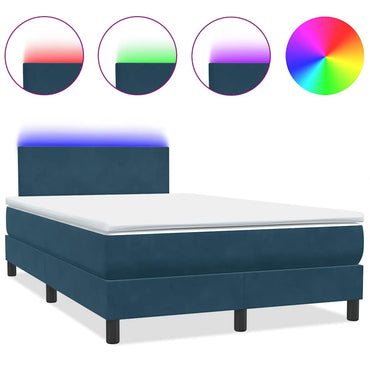 vidaXL Lit tapissier avec matelas et LED Velours bleu foncé 120x220 cm