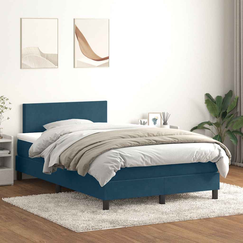 vidaXL Boxspringbett mit Matratze & LED Dunkelblau 120x220 cm Samt