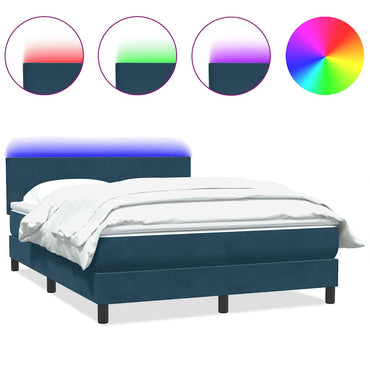 vidaXL Boxspringbett mit Matratze & LED Dunkelblau 140x220 cm Samt