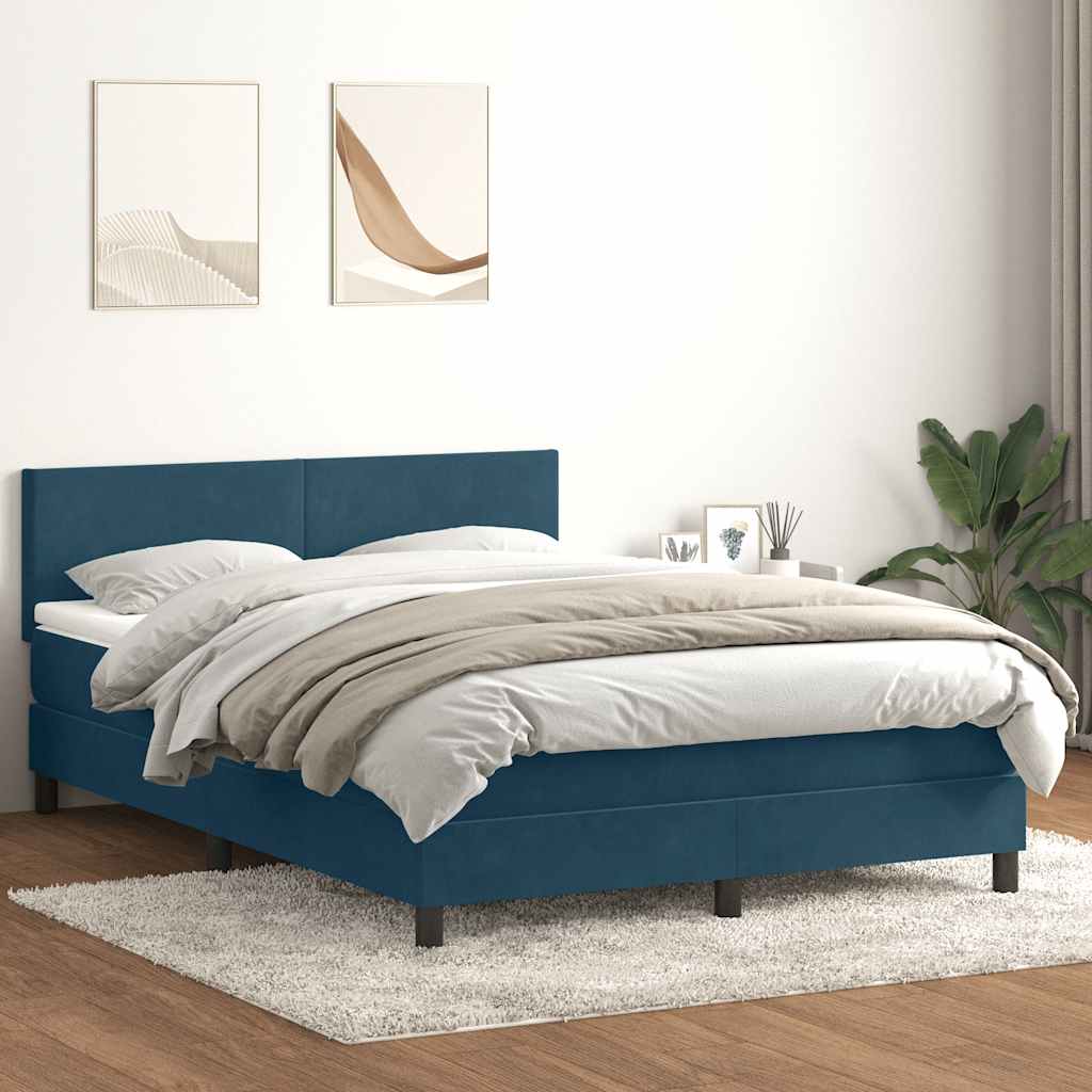 vidaXL Boxspringbett mit Matratze & LED Dunkelblau 140x220 cm Samt