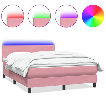 vidaXL Lit coffre avec matelas et LED Rose 140x220 cm Velours