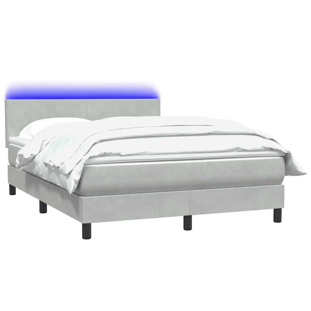 vidaXL Boxspringbett mit Matratze & LED Hellgrau 160x220 cm Samt