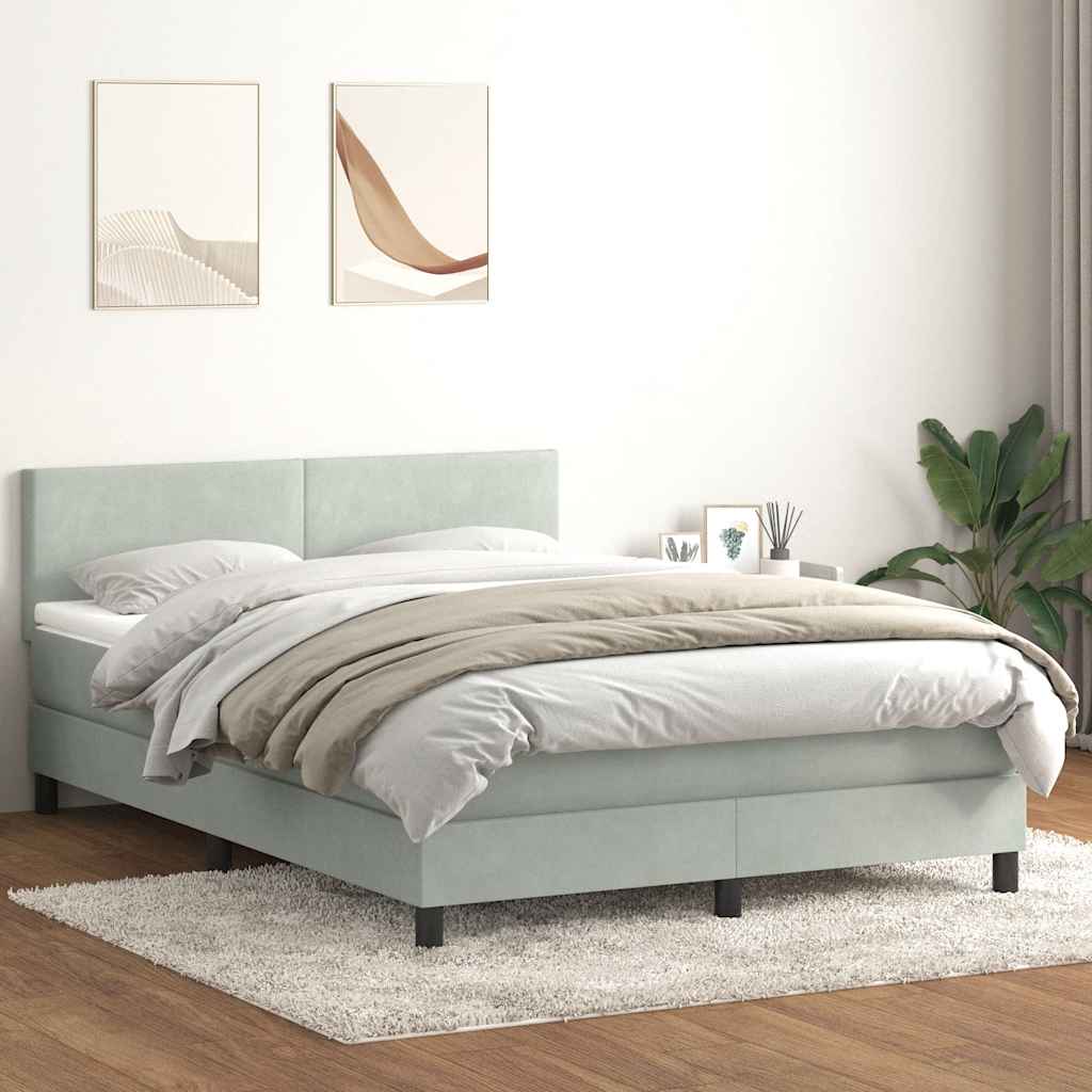 vidaXL Boxspringbett mit Matratze & LED Hellgrau 160x220 cm Samt
