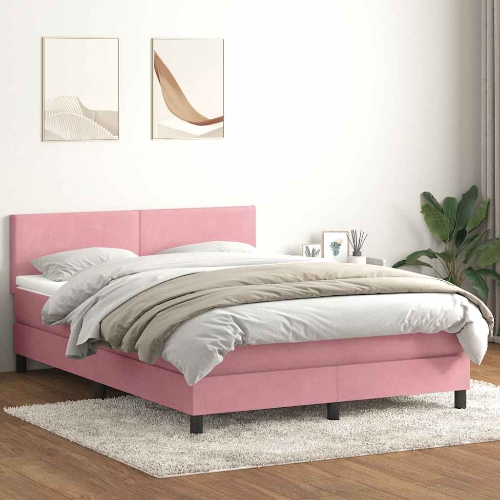 vidaXL Boxspringbett mit Matratze & LED Rosa 160x220 cm Samt