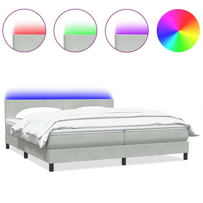 vidaXL Boxspringbett mit Matratze & LED Hellgrau 180x220 cm Samt
