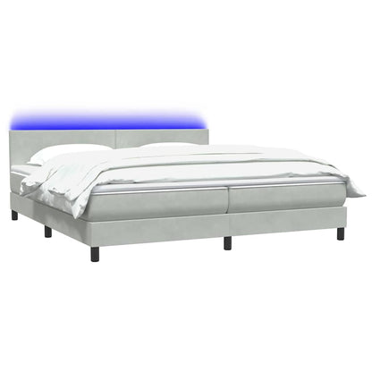 vidaXL Boxspringbett mit Matratze & LED Hellgrau 180x220 cm Samt