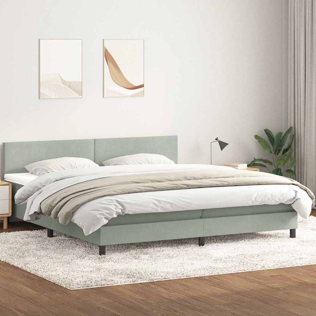vidaXL Boxspringbett mit Matratze & LED Hellgrau 180x220 cm Samt