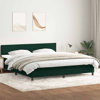 vidaXL Boxspringbett mit Matratze & LED Dunkelgrün 180x220 cm Samt