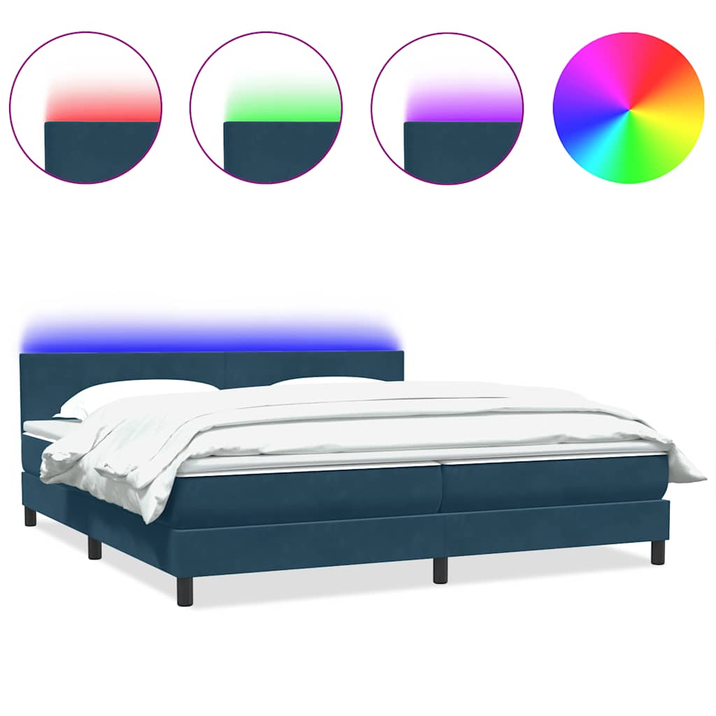 vidaXL Boxspringbett mit Matratze & LED Dunkelblau 180x220 cm Samt