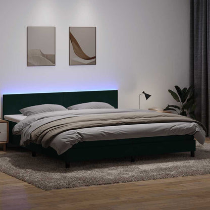 vidaXL Boxspringbett mit Matratze & LED Dunkelgrün 200x220 cm Samt