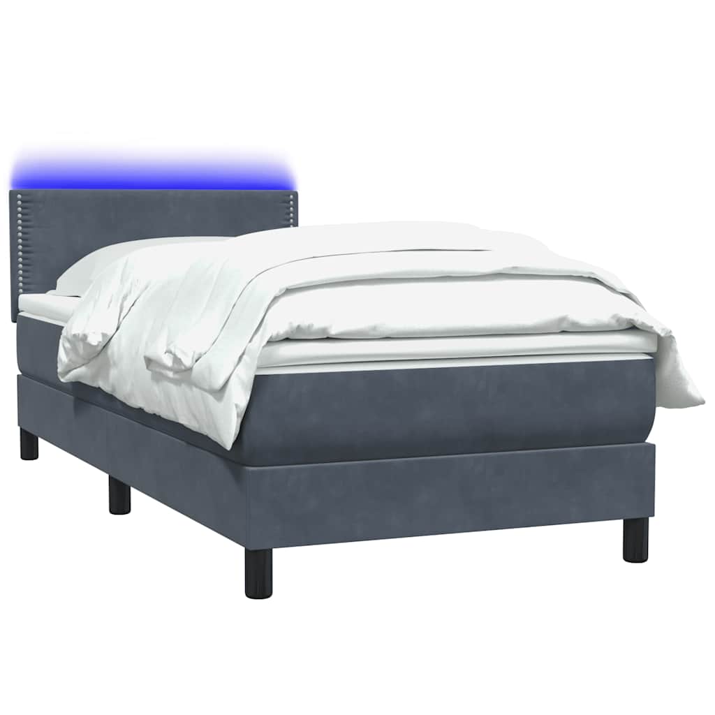 vidaXL Lit coffre avec matelas et LED gris foncé 90x210 cm Velours