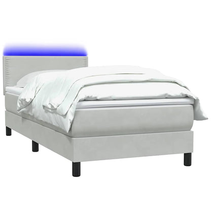 vidaXL Boxspringbett mit Matratze & LED Hellgrau 100x210 cm Samt