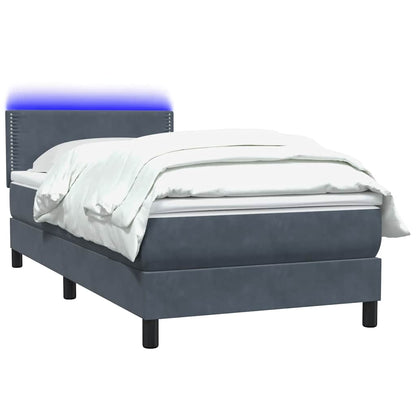 vidaXL Boxspringbett mit Matratze & LED Dunkelgrau 100x210 cm Samt
