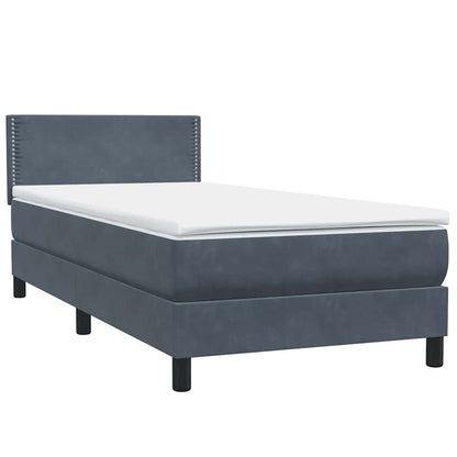 vidaXL Boxspringbett mit Matratze & LED Dunkelgrau 100x210 cm Samt