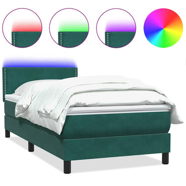 vidaXL Lit à sommier tapissier avec matelas et LED Vert foncé 100x210 cm Velours