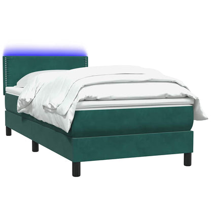 vidaXL Boxspringbett mit Matratze & LED Dunkelgrün 100x210 cm Samt