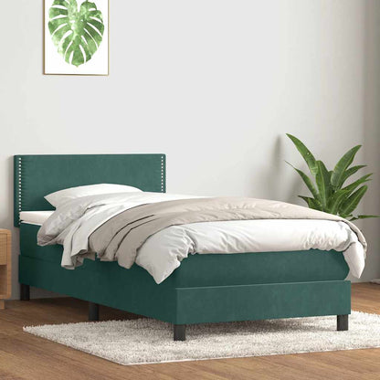 vidaXL Boxspringbett mit Matratze & LED Dunkelgrün 100x210 cm Samt