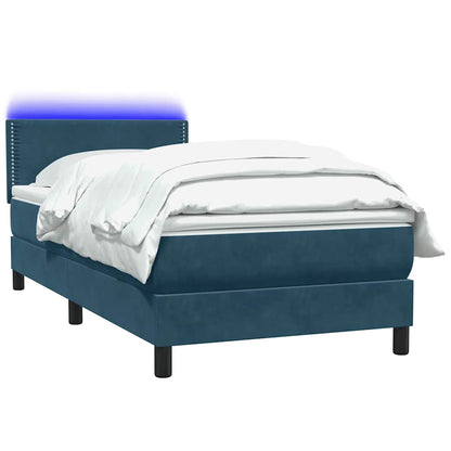 vidaXL Boxspringbett mit Matratze & LED Dunkelblau 100x210 cm Samt