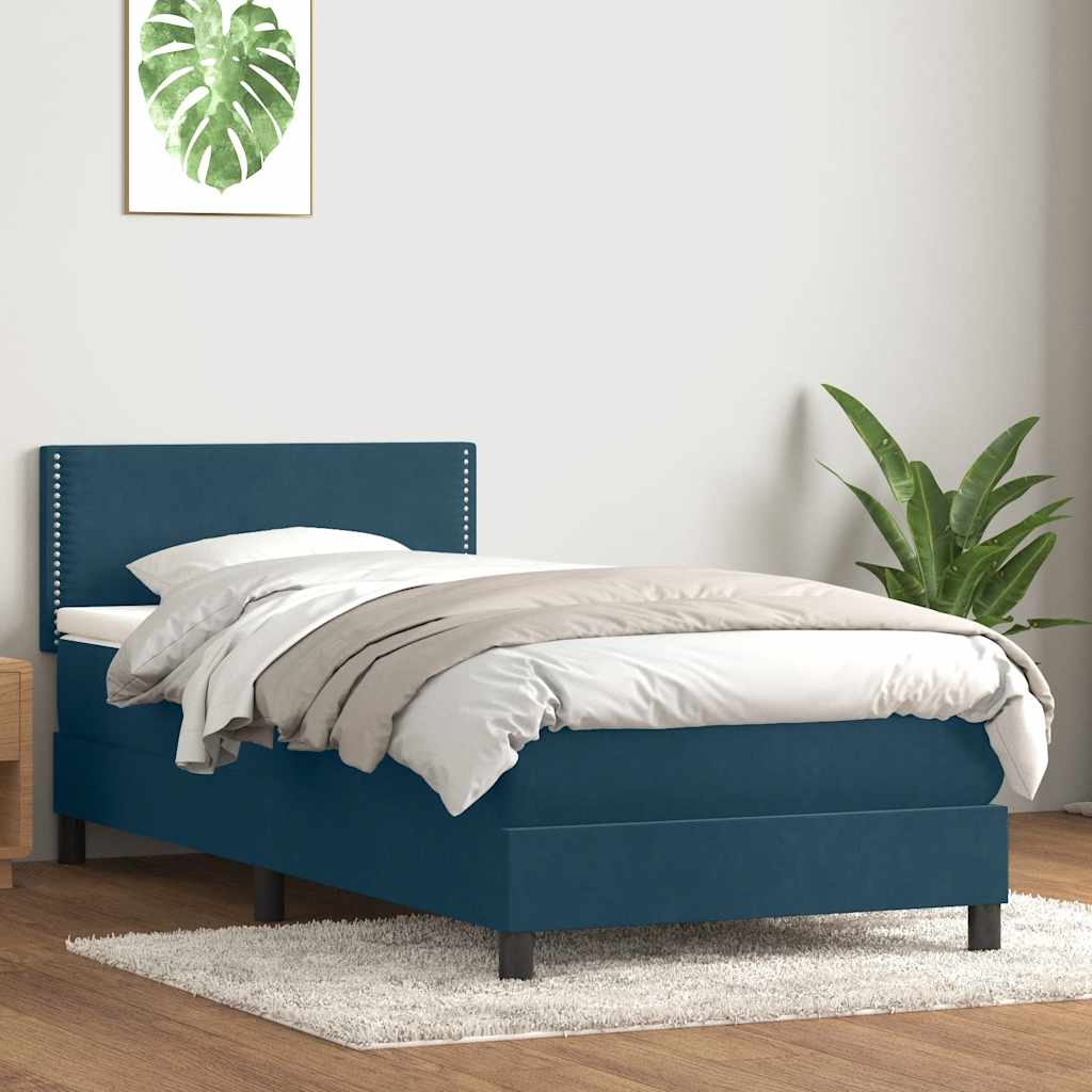 vidaXL Boxspringbett mit Matratze & LED Dunkelblau 100x210 cm Samt