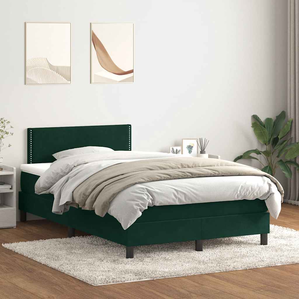 vidaXL Lit tapissier avec matelas et LED Vert foncé 120x210 cm Velours
