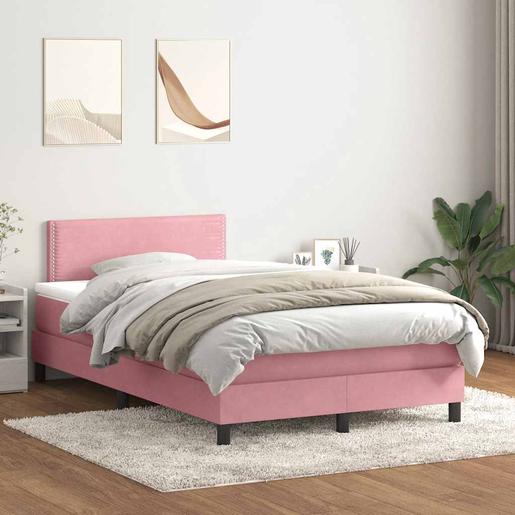 vidaXL Boxspringbett mit Matratze & LED Rosa 120x210 cm Samt