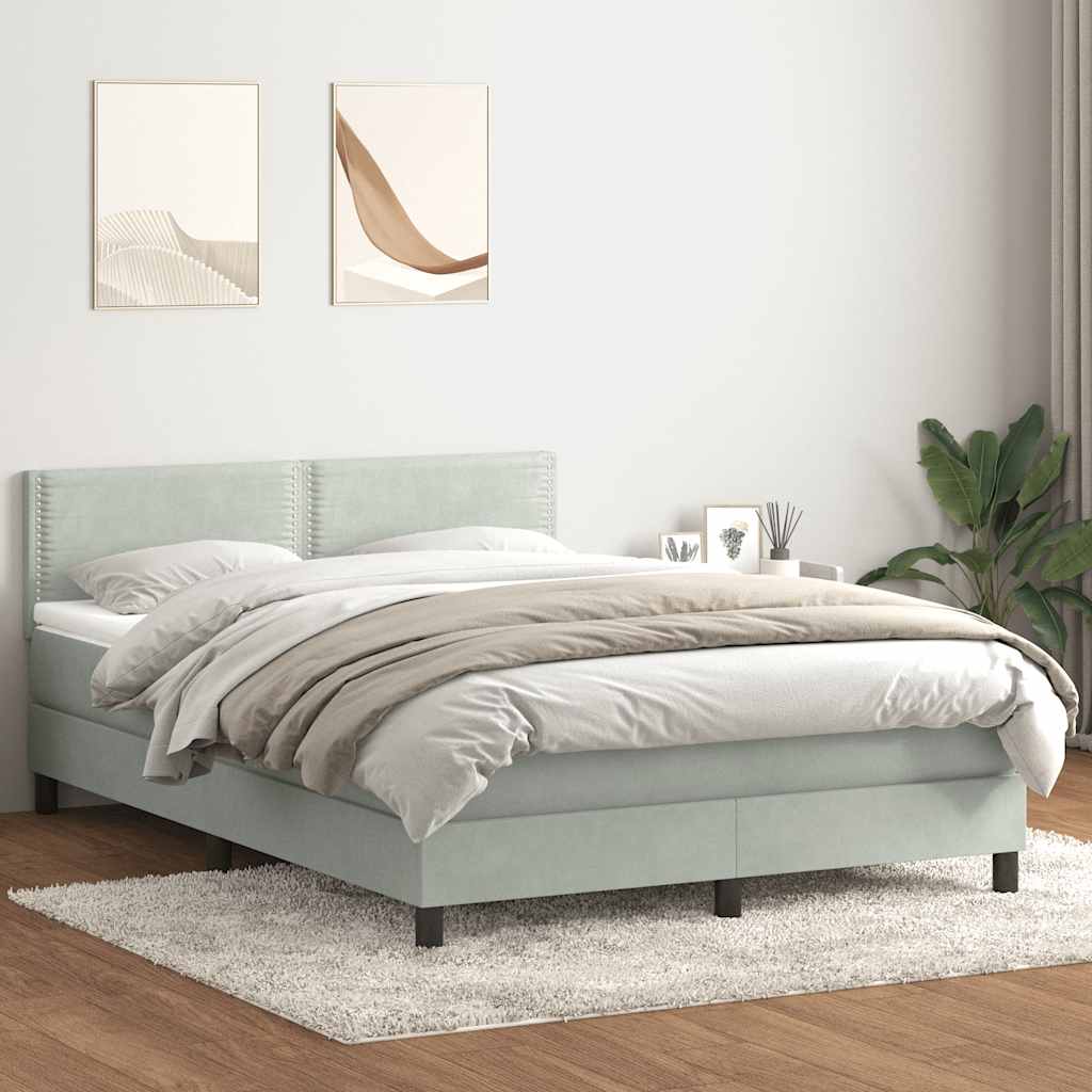 vidaXL Boxspringbett mit Matratze & LED Hellgrau 140x210 cm Samt