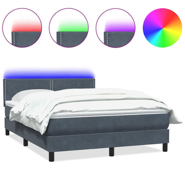 vidaXL Boxspringbett mit Matratze & LED Dunkelgrau 140x210 cm Samt