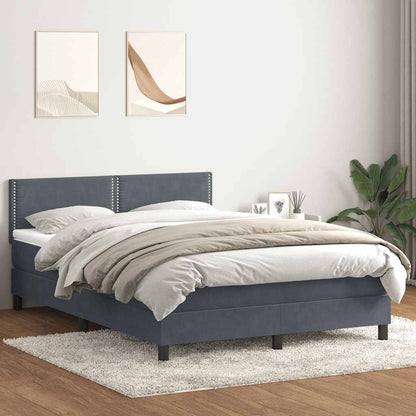 vidaXL Boxspringbett mit Matratze & LED Dunkelgrau 140x210 cm Samt