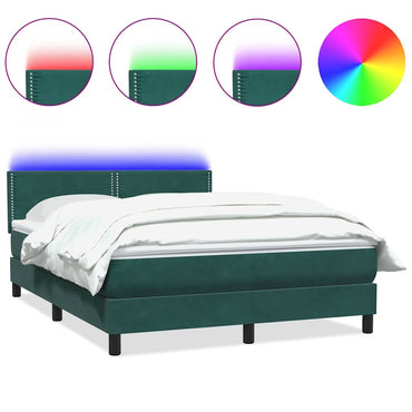 vidaXL Boxspringbett mit Matratze & LED Dunkelgrün 140x210 cm Samt