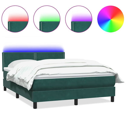 vidaXL Boxspringbett mit Matratze & LED Dunkelgrün 140x210 cm Samt