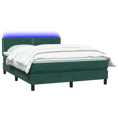 vidaXL Boxspringbett mit Matratze & LED Dunkelgrün 140x210 cm Samt