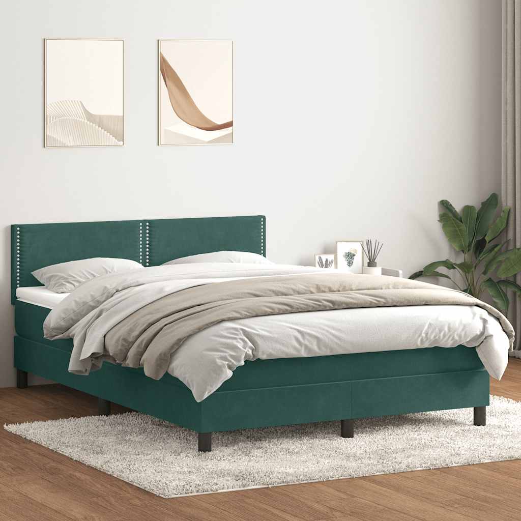 vidaXL Boxspringbett mit Matratze & LED Dunkelgrün 140x210 cm Samt