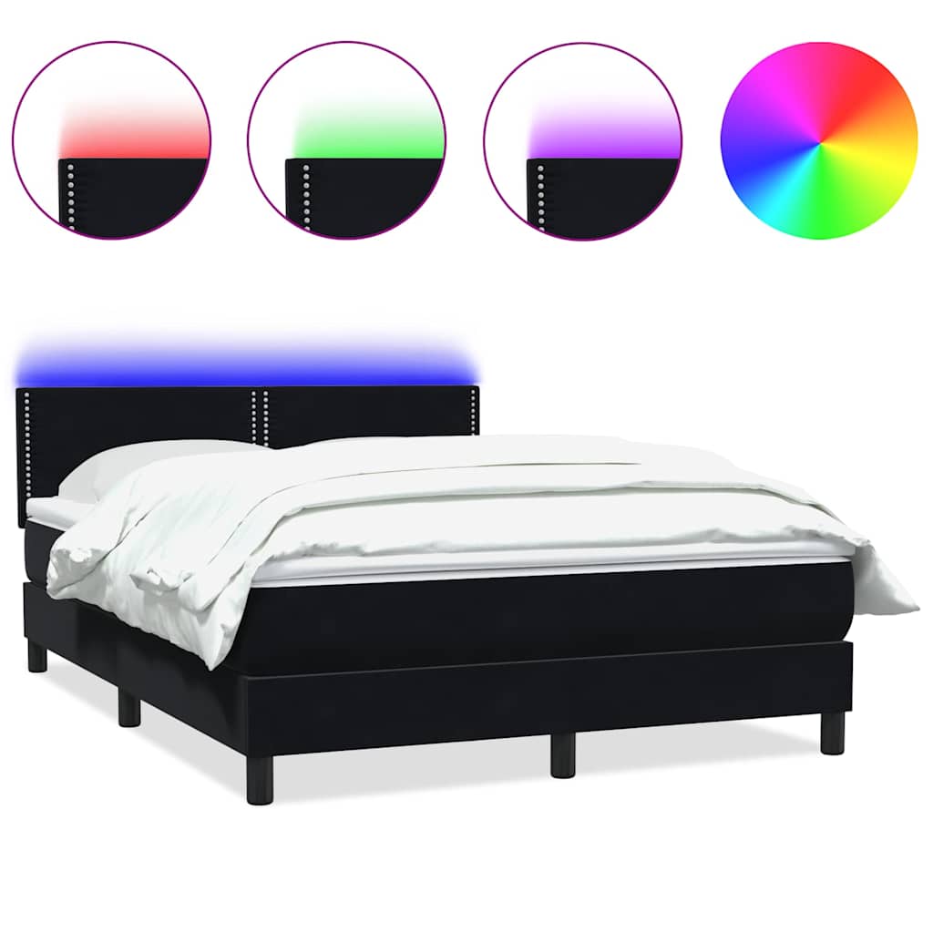 Boxspringbett mit Matratze & LED Schwarz 160x210 cm Samt