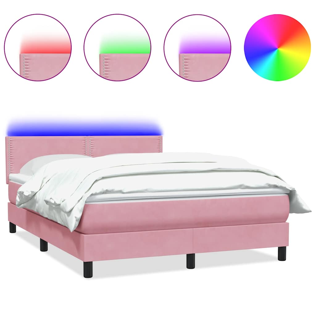 vidaXL Lit boxspring avec matelas et LED Rose 160x210 cm Velours