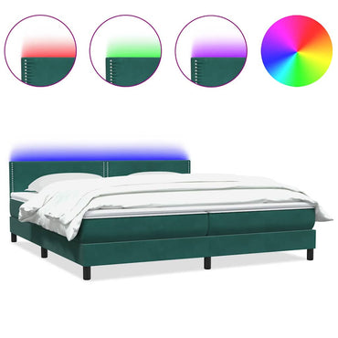 vidaXL Boxspringbett mit Matratze & LED Dunkelgrün 180x210 cm Samt