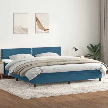 vidaXL Boxspringbett mit Matratze & LED Dunkelblau 180x210 cm Samt